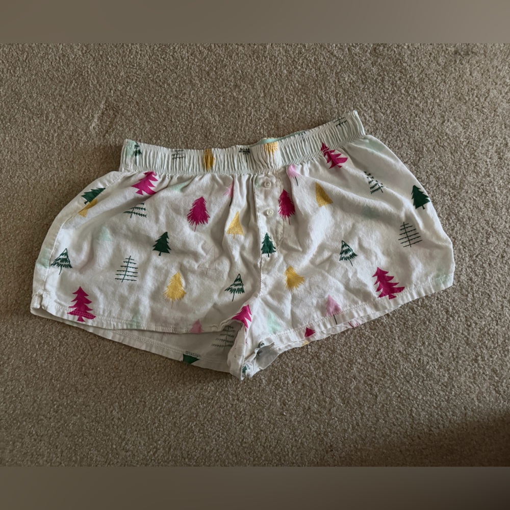 Colsie White Pajama Shorts with Pink, Green, and Yellow Trees